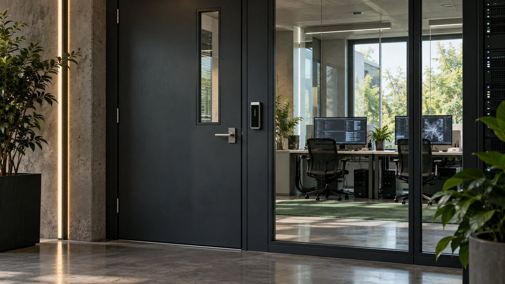 Illustrative secure computing laboratory entrance; not an actual Anthropic facility.