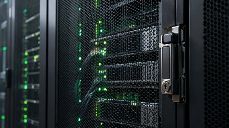 Conceptual locked server cabinet; not a photograph of NVIDIA hardware.