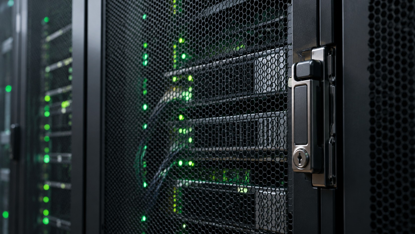 Conceptual locked server cabinet; not a photograph of NVIDIA hardware.